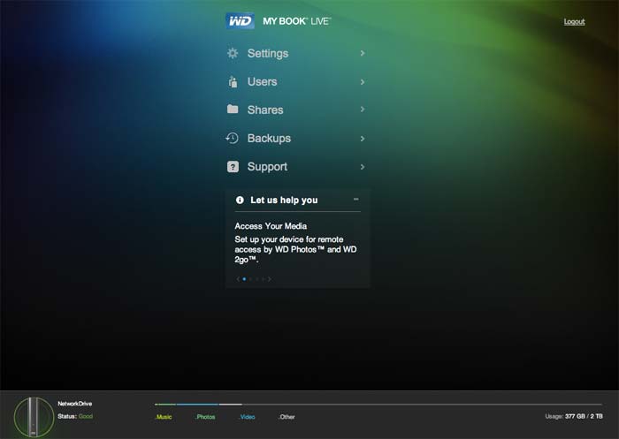 WD My Book Live Web страница администрирования